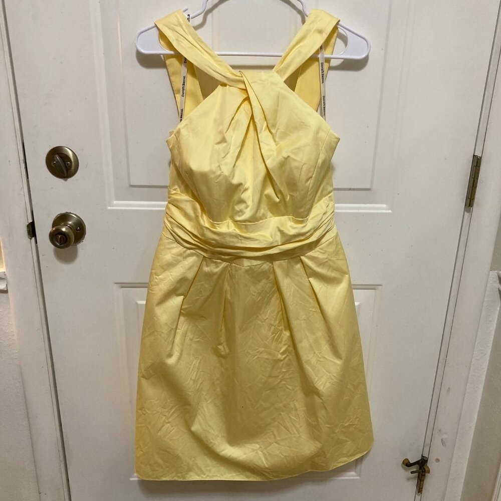David’s Bridal Yellow Y-neck Sateen Dress in Size 10